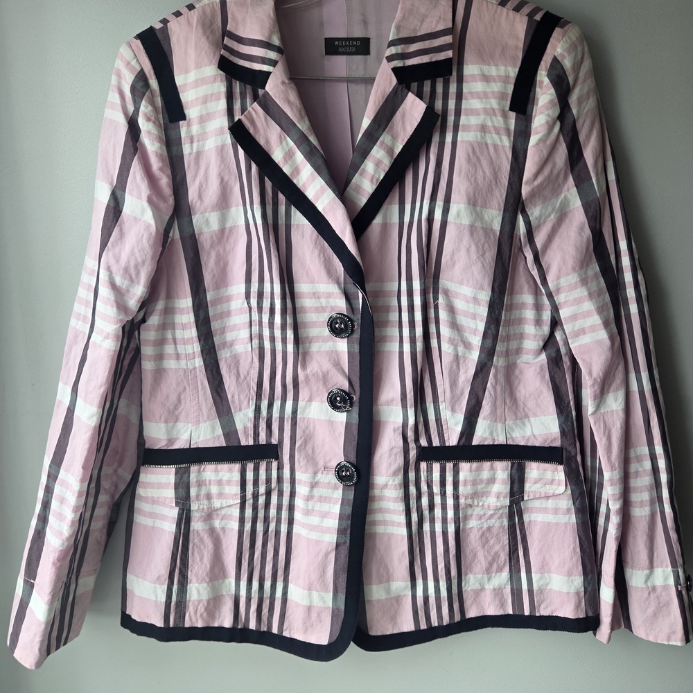 Basler Women's Pink and Black Striped Blazer